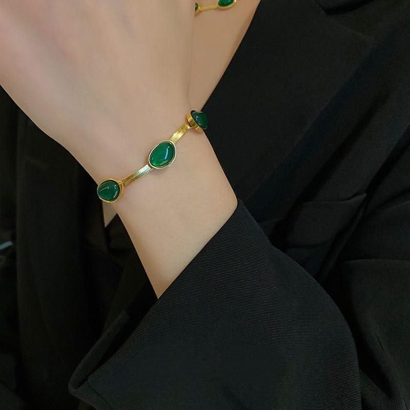 Oval Green Crystal Pendant Necklace Set With Bracelet bqu5q7-dm
