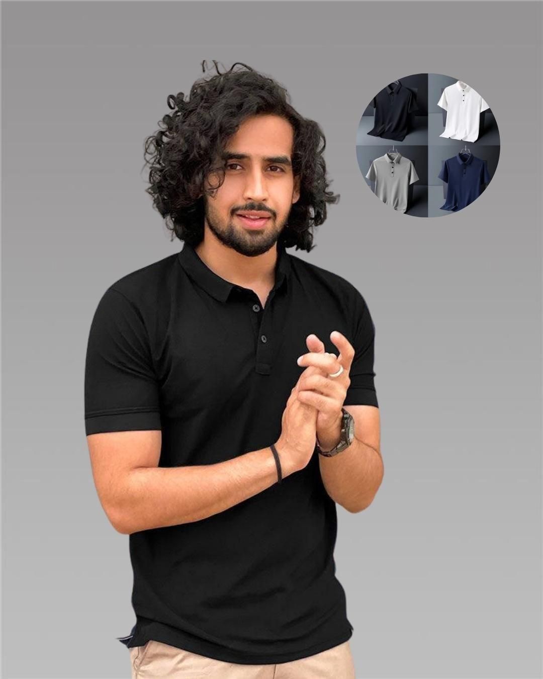 Poly Matte Assorted Solid Half Sleeves Mens Polo T-Shirt Pack Of 4 bqu5q7-dm