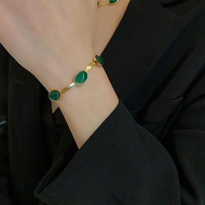 Oval Green Crystal Pendant Necklace Set With Bracelet bqu5q7-dm