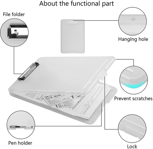 Clipboard Paper Holder Storage Writing Pad with Storage Plastic Clipboard Ideal for Office, Nurse, Students, Teachers, Sales bqu5q7-dm
