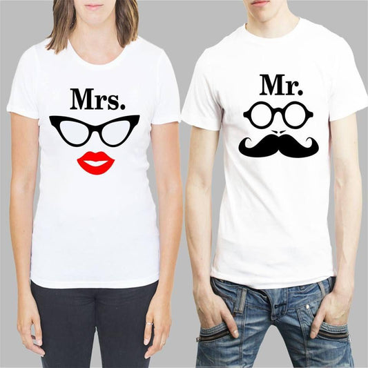 Cotton Blend Slogan Half Sleeves Couple T-Shirt bqu5q7-dm