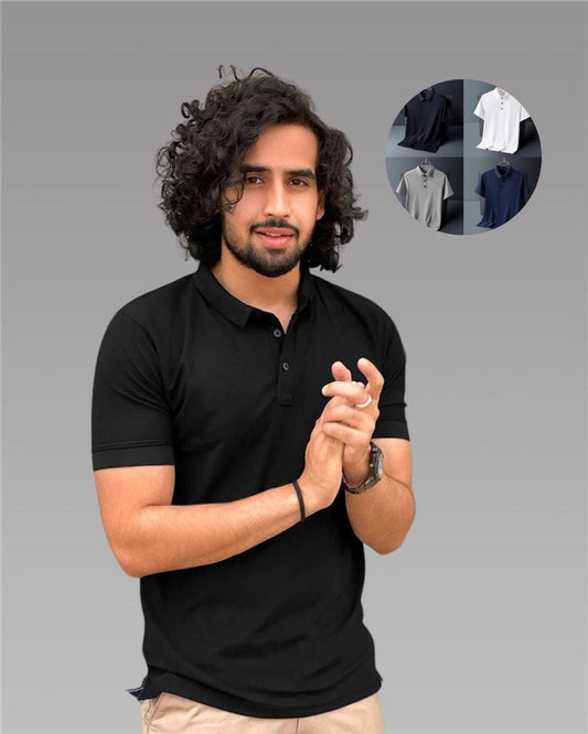 Poly Matte Assorted Solid Half Sleeves Mens Polo T-Shirt Pack Of 4 bqu5q7-dm