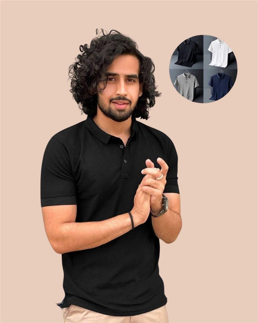 Poly Matte Assorted Solid Half Sleeves Mens Polo T-Shirt Pack Of 4 bqu5q7-dm